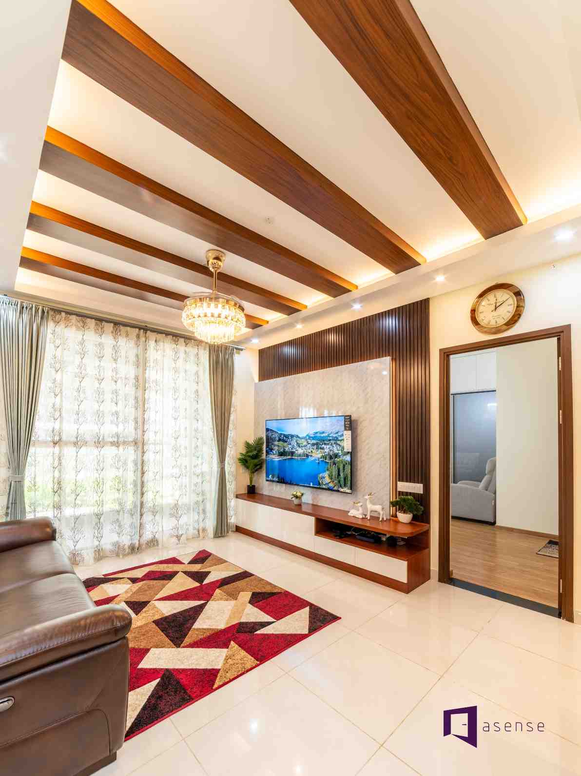 Wooden Modern False Ceiling Design For Living Room With Fans 