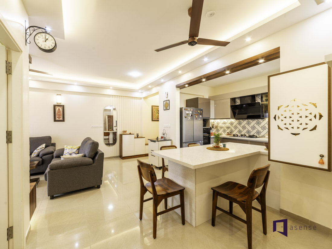 open kitchen with pooja room