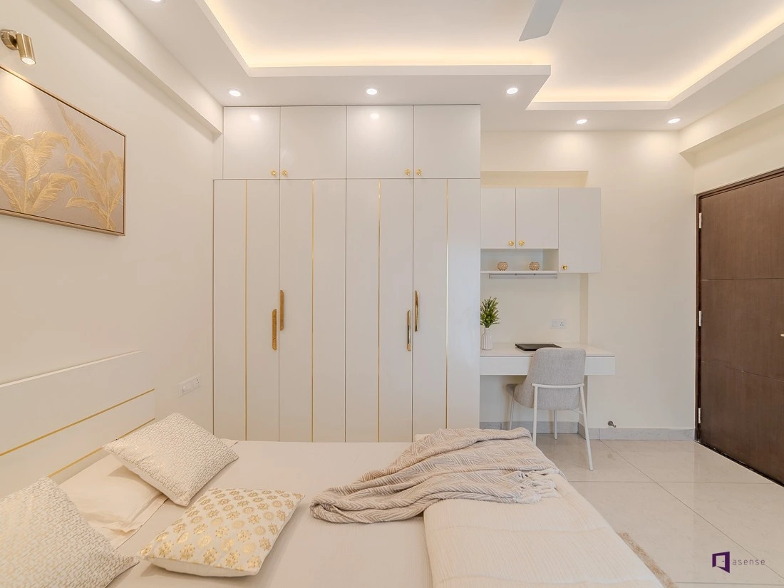 Space-Saving Corner Wardrobe with Study Table Ideas for Modern Homes